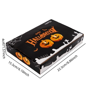 Halloween gift box 12-pack with pumpkin patterns and size dimensions on white background