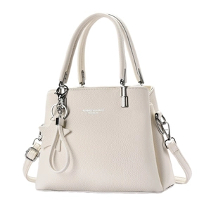 Premium cream white lychee leather handbag with multi-layer large capacity and shoulder strap