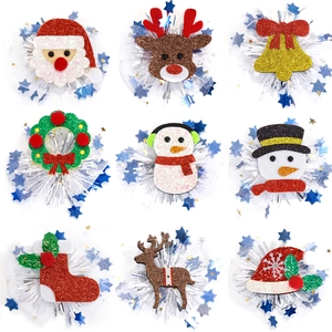 Set of 9 Christmas hair clips featuring Santa, reindeer, and snowmen with glitter tassels