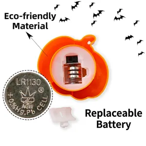 Halloween LED pumpkin lamp with internal battery compartment and LR1130 button cells