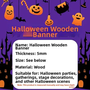Detailed 5mm thickness view of Halloween wooden banner with pumpkin and ghost motifs