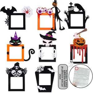 Macro detail of felt Halloween light switch covers featuring bats, spiders and pumpkins
