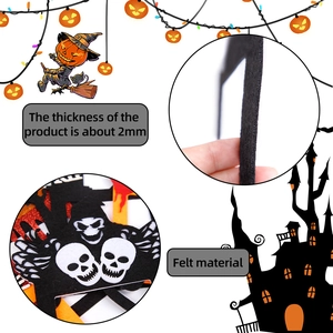 Macro detail of 2mm thick felt Halloween switch cover featuring pumpkin and witch motifs