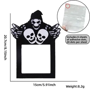 Detailed view of Halloween felt light switch sticker with reaper and skull motifs