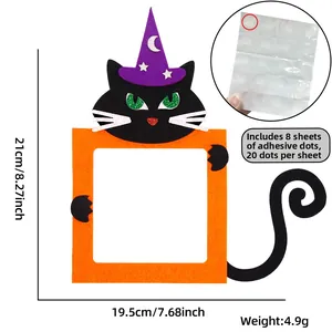 Halloween black cat felt switch wall sticker frame with witch hat 19.5x21cm size details