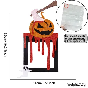 Halloween glitter wall sticker dimensions showing 26x14cm size and adhesive dot dots details