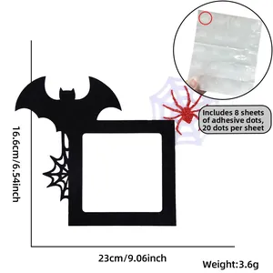 Halloween felt bat and spider web frame decoration with dimensions and adhesive dots