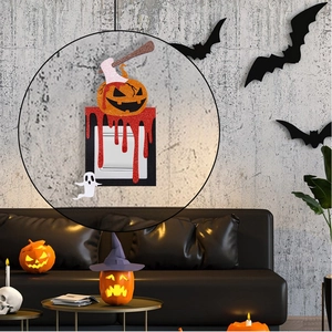 Detail of Halloween switch sticker with glitter pumpkin, blood drops, and white ghost deco