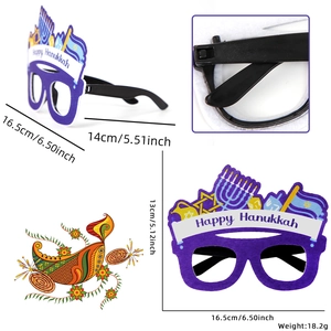 Hanukkah novelty glasses with Menorah and Star of David decor for holiday celebration