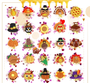 25-piece felt Thanksgiving hair clip accessories set featuring turkeys, pumpkins and maple leaves