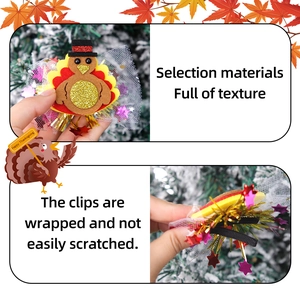 Detailed view of handmade turkey hair clip with felt and glitter mesh for Thanksgiving