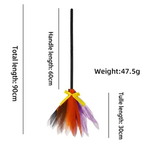 LED Halloween witch broom with colorful mesh and 90cm length for kids cosplay costume