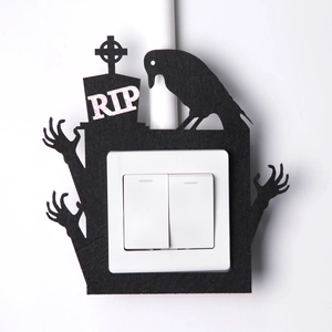Halloween black felt switch wall sticker with RIP tombstone crow and zombie hand decor