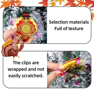 Handmade Thanksgiving turkey hair clip with brown felt, gold glitter, and white polka dot mesh