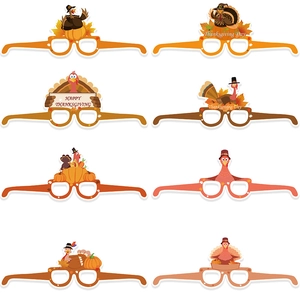 Thanksgiving Party Glasses Paper Turkey Pumpkin Maple Leaf Decorative Photo Booth Props Holiday Eyewear Harvest Festival