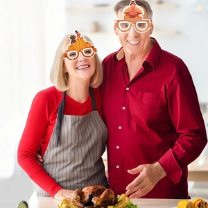 Thanksgiving turkey and pumpkin paper glasses for festive party photo props