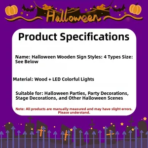 Spécifications détaillées des plaques d'Halloween en bois avec LED et quatre styles variés