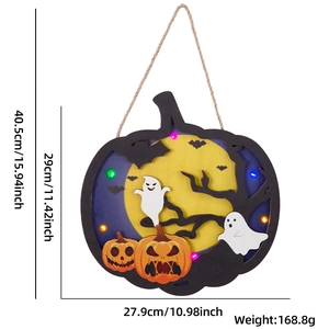 Dimensions détaillées de la plaque de porte citrouille d'Halloween avec LED et fantôme