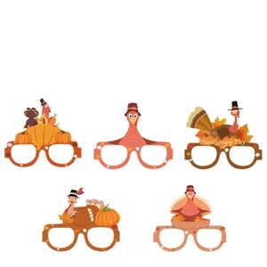 5-piece Thanksgiving paper glasses set with turkey, pumpkin and maple leaf designs