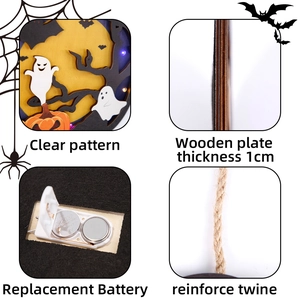 Lighted wooden Halloween door sign with pumpkin ghost design and thick 1cm board