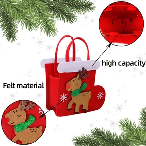 Detail of Christmas reindeer felt gift bag showing high capacity and durable texture