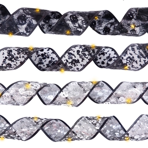 Halloween LED double-layered gauze ribbon with spider web and skull patterns for decor