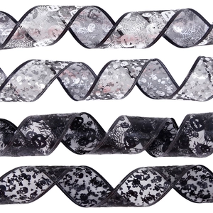 Halloween Double Layer Mesh Ribbon With LED Light Bronzing Pumpkin Spider Skull Pattern Wired Edge Ribbon For Party Decor
