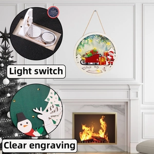 Luminous wooden Christmas door plaque featuring Santa and elk with LED lighting