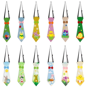 Detail of 12-piece Easter ties for pets featuring glitter rabbits and eggs with elastic straps