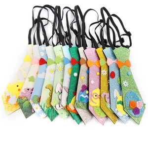Easter Cartoon Rabbit Egg Glitter Tie For Kids Party Decoration Adjustable Elastic Necktie Bunny Chick Pattern Accessory