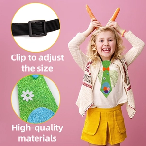 Adjustable green glitter Easter tie with colorful egg and flower decorations for kids