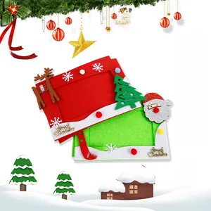 Detail of DIY Christmas felt photo frames with reindeer, Santa Claus and snowflakes