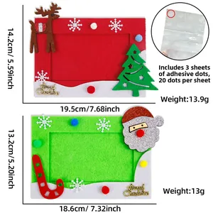 Detail view of DIY Christmas felt photo frames showing dimensions and assembly parts