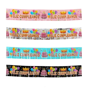 Feliz Cumpleaños Spanish Happy Birthday Fringe Banner PET Laser Metallic Party Hanging Decoration For Birthday Celebration Backdrop