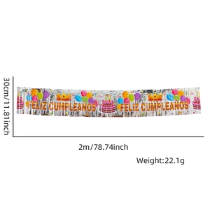 Detail view of Feliz Cumpleaños silver birthday banner with 30cm height and 2m length
