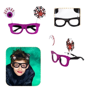 Funny Halloween party glasses set with glitter spider and skull designs for costumes