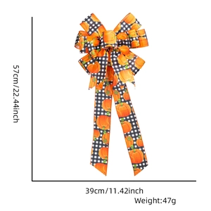 Detailed size measurement of the autumn bow with pumpkin patterns and black white checkers