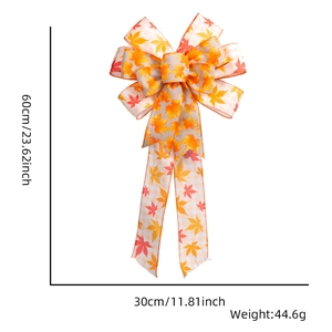 Detailed size specifications of the autumn maple leaf bow hanging decoration in cm and inches