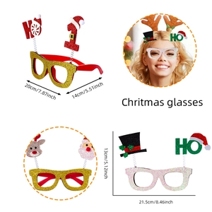 Sparkly Christmas party glasses with glitter frames and spring Santa antlers decor