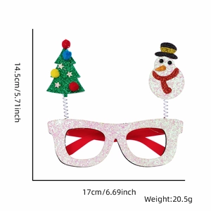 Glittery Christmas glasses with tree and snowman decorations showing 17cm width size