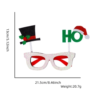 Detailed view of Christmas eyewear with dimensions and weight for party decoration
