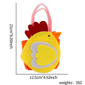 Easter chick felt gift bag in bright yellow with pink handles and dimensions marking