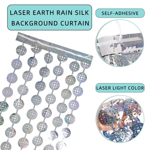Silver disco laser rain silk curtain with self-adhesive design for party background decoration
