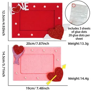 DIY non-woven felt photo frame set in red and pink with glitter hearts and LOVE patches