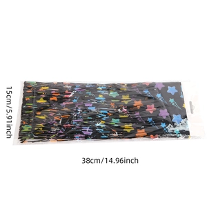 Packaged black fringe tassel garland with colorful stars measuring 15x38cm for party decor