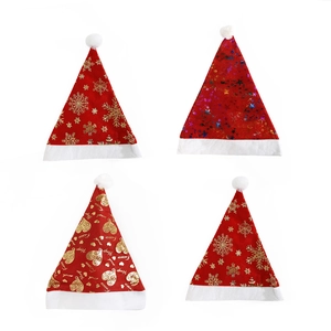 Goldprägung Weihnachtsmütze Schneeflocke Herz Muster Rot Weiß Plüschbesatz Festliche Feiertag Party Deko Erwachsene Kinder