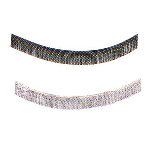 Metallic foil fringe banners with colorful star patterns for party and wedding decor