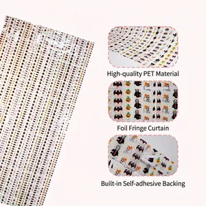 2m Halloween tinsel curtain with pumpkin and skull patterns for party background decor