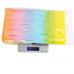 Rainbow gradient foil fringe garland banner detail showing colors and 43.5g weight