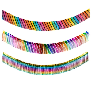 Colorful rainbow tinsel garland banners for birthday parties and festive stage decorations